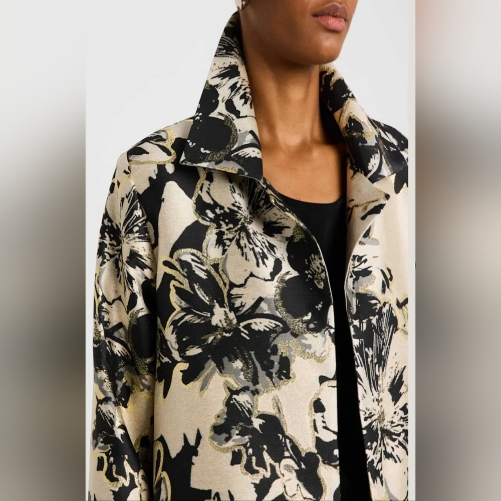NWT Caroline Rose Showstopper Jacquard Party Open Front Jacket: Champagne/Black - Picture 6 of 15